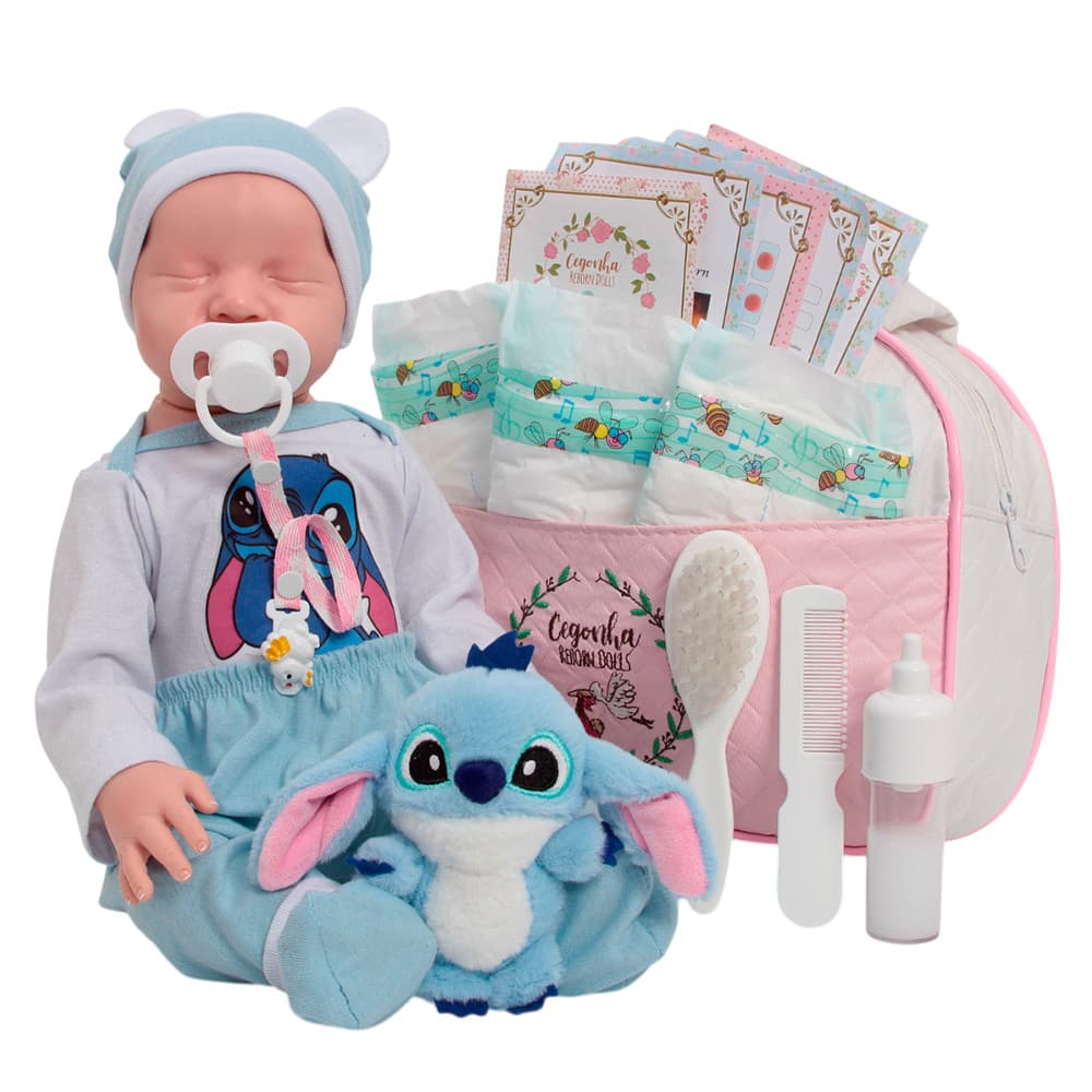 Bebe Reborn Boneca Realista Silicone Articulada Roupa Stitch