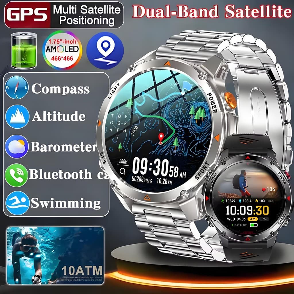 2025novo Relógio GPS Integrado Ao Ar Livre Militar Smartwatch Inteligente Masculino 1.46 " AMOLED Bússola Altímetro 540m