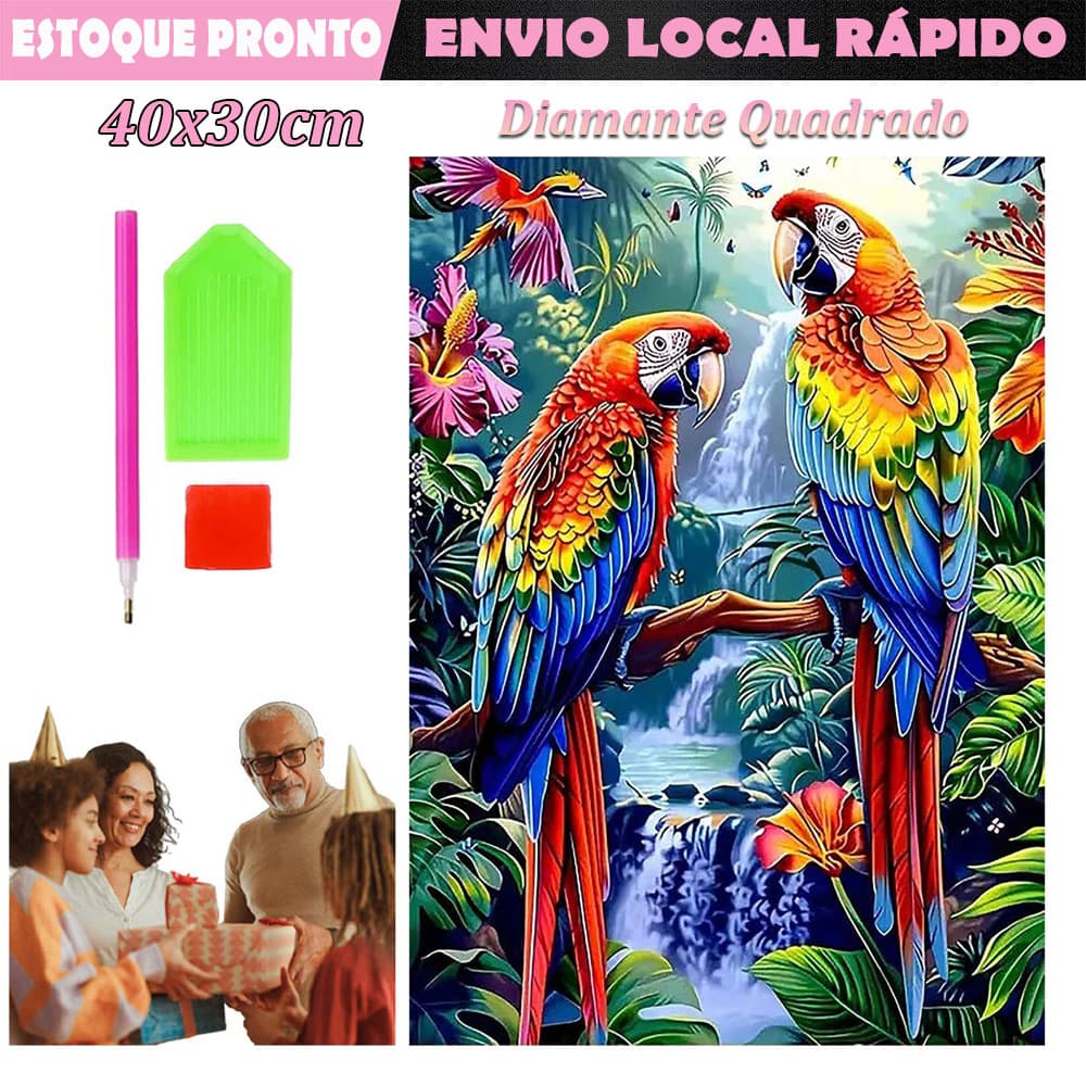Papagaios da Floresta Tropical Diamante quadrado pintura de diamante 5D faça você mesmo de diamante pintura 40x30cm