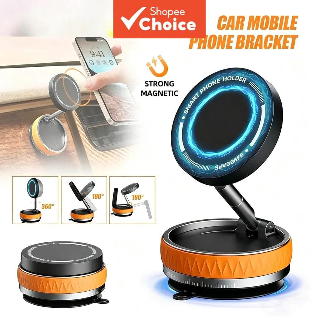 Suporte Magnético de Vácuo para Carro, Suporte Ajustável 360° Dobrável, Suporte de Telefone para Carro, Academia,