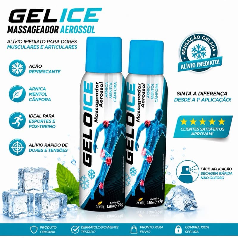 Kit C/ 2 Unidades Spray Massageador GeloIce Bursite 150ml Dor Muscular