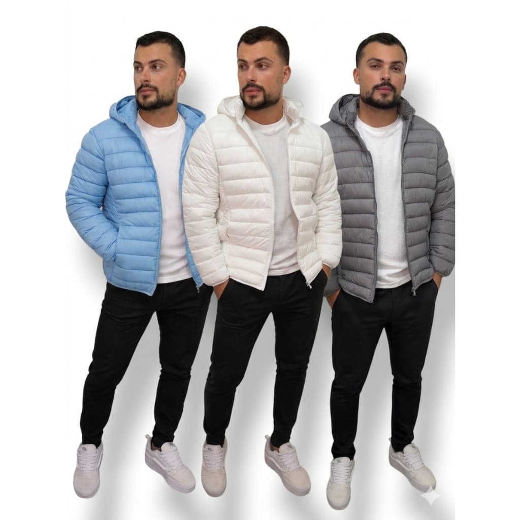 Kit com 3 ou 1 Jaquetas Masculinas Puffer Gominho Impermeável com Capuz Removível