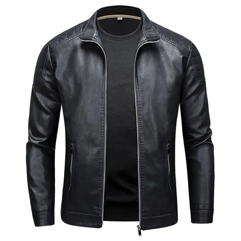 Jaqueta de Couro com Gola Alta, Jaqueta de Moda Masculina 2024, Jaqueta de Couro Casual Masculina, Versão Slim Coreana, 