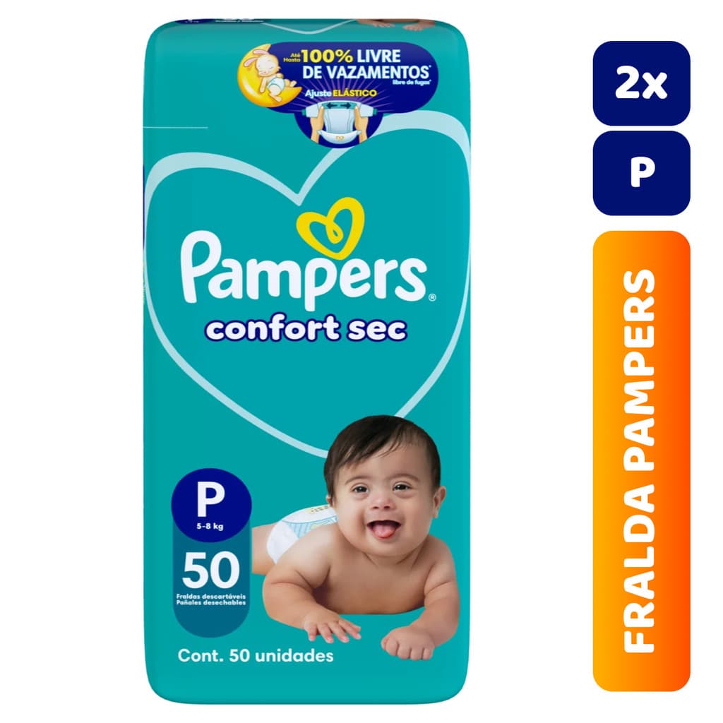 Kit 2x Fralda Infantil Pampers Mega Confort Sec C/50 P