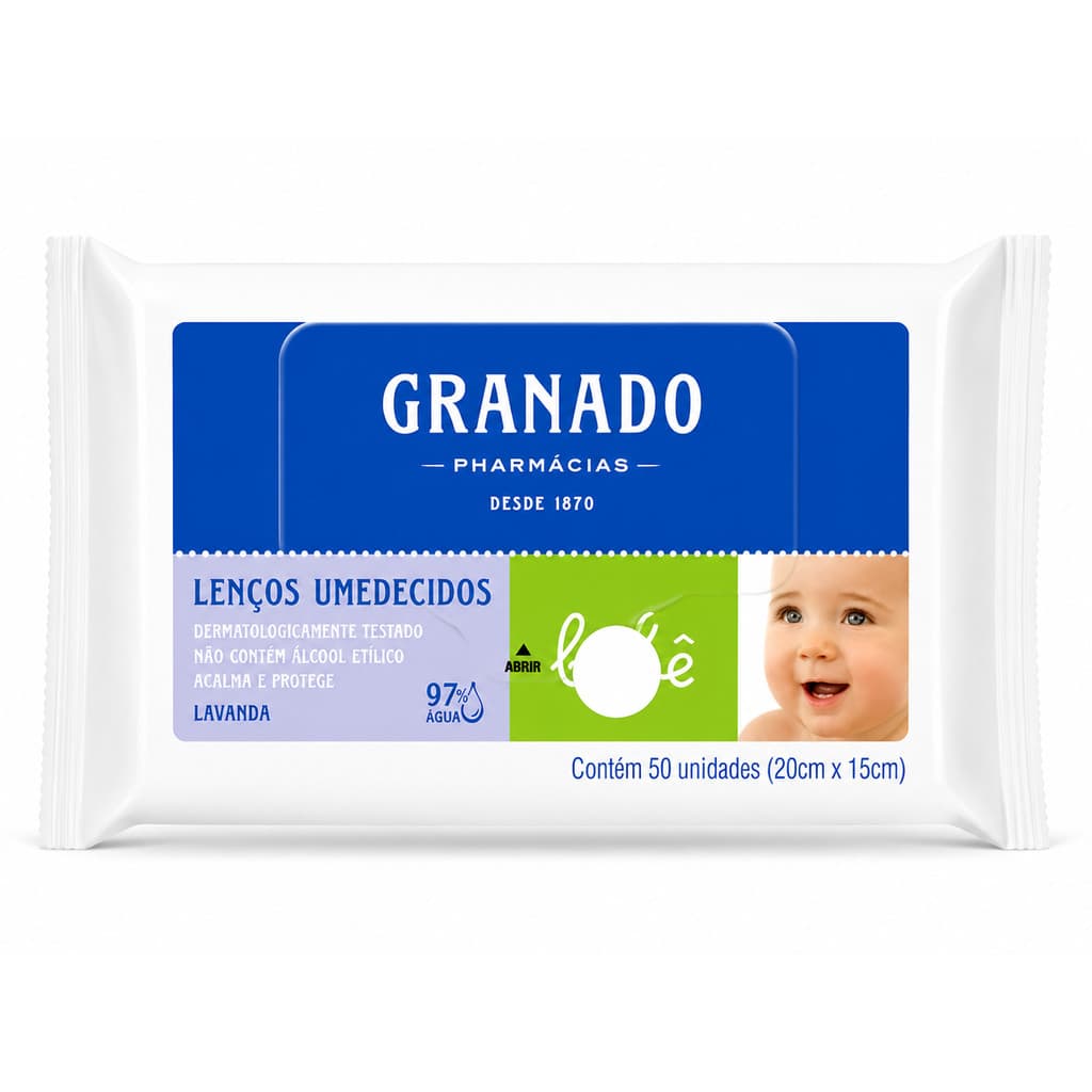Lenços Umedecidos Granado Bebê Lavanda com 50 Unidades Dermatologicamente Testado