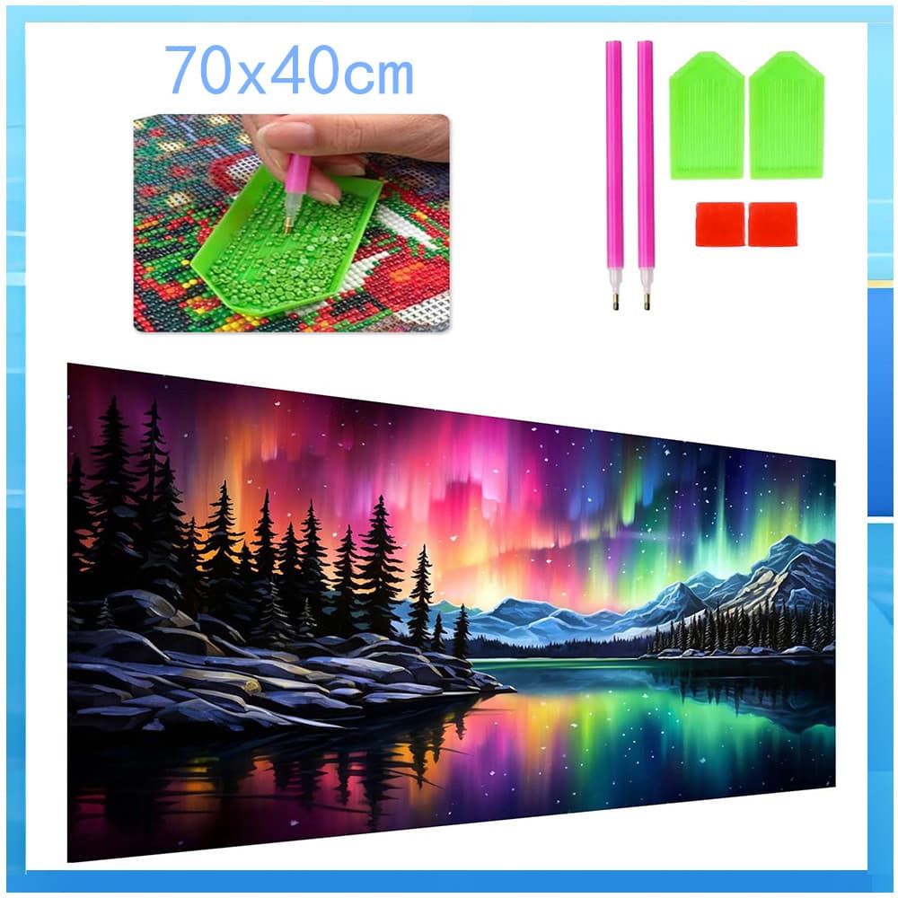 Conjunto de pintura diamante estilo adulto 5D Aurora 70x40cm diamante quadrado adequado para DIY feito à mão