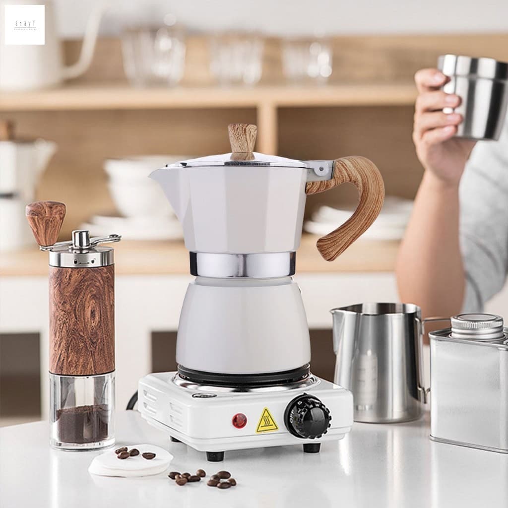 Máquina De Café Expresso Moka Pot 150ml 300ml-Cafeteira De Alumínio Com Cabo De Madeira