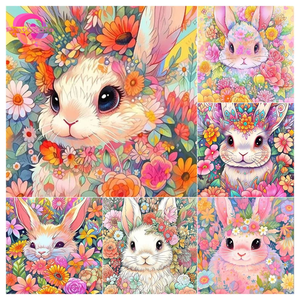 [PC] Coelho , animal , Flor 5d Pintura Diamante Cheio De Pasta Para Sala De Estardiamante Ponto Cruz Quarto Jantar Borda