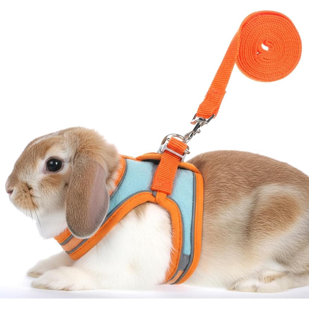 Conjunto de Coleira e Guia para Coelhos com Fivela Dupla e Faixas Refletivas, Colete Ajustável para Coelhos, Guia Macia 
