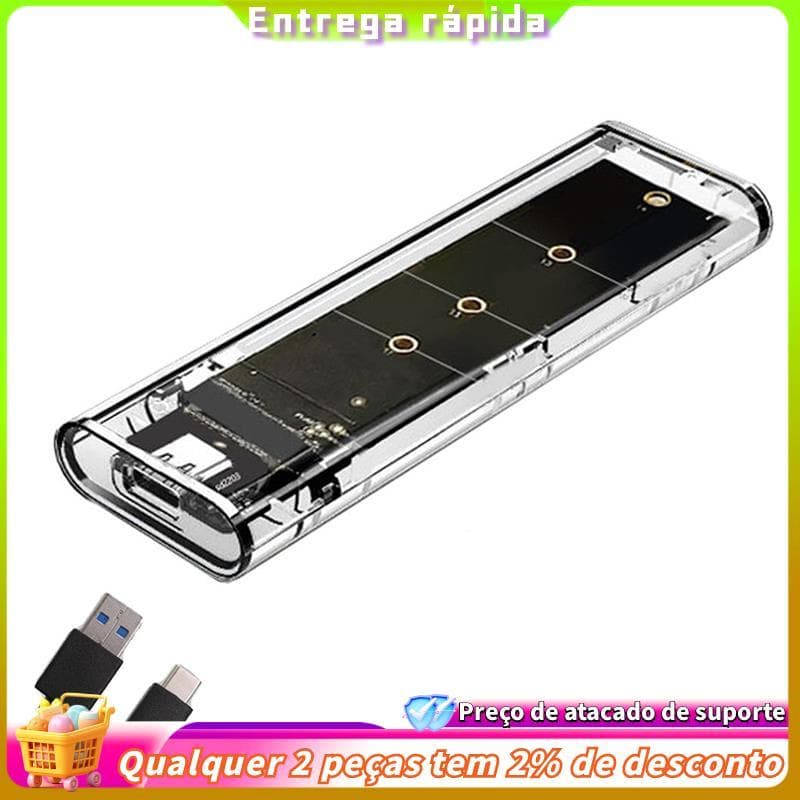 M . 2 NGFF SATA Protocolo Duplo SSD Caso Claro USB Tipo C 10Gbps PCI-E M2 Transparente Gabinete Externo Caixa De Disco R