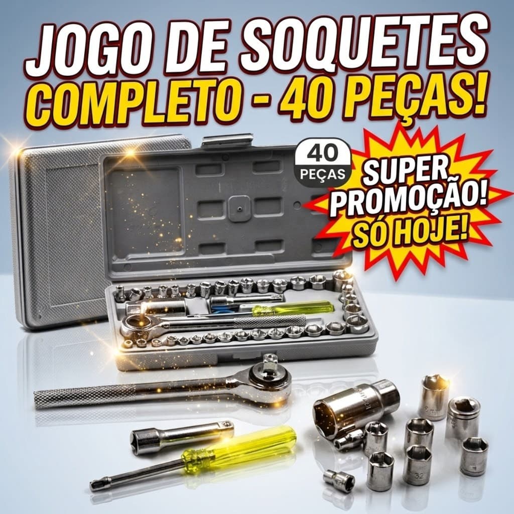 Jogo de Chave Catraca  Soquetes Chaves Combinadas 40 Pçs Extensões Maleta Organizadora   Reparos e Uso Doméstico