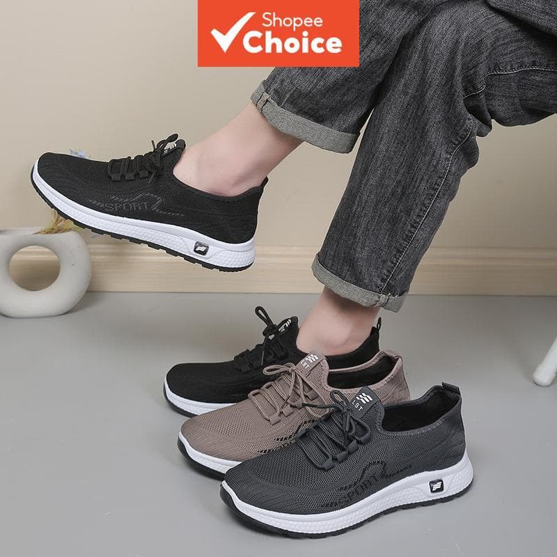 Tênis Leve e Confortável Masculino para Caminhada Diária, Malha Elástica com Cadarço, Calçado Casual Antiderrapante