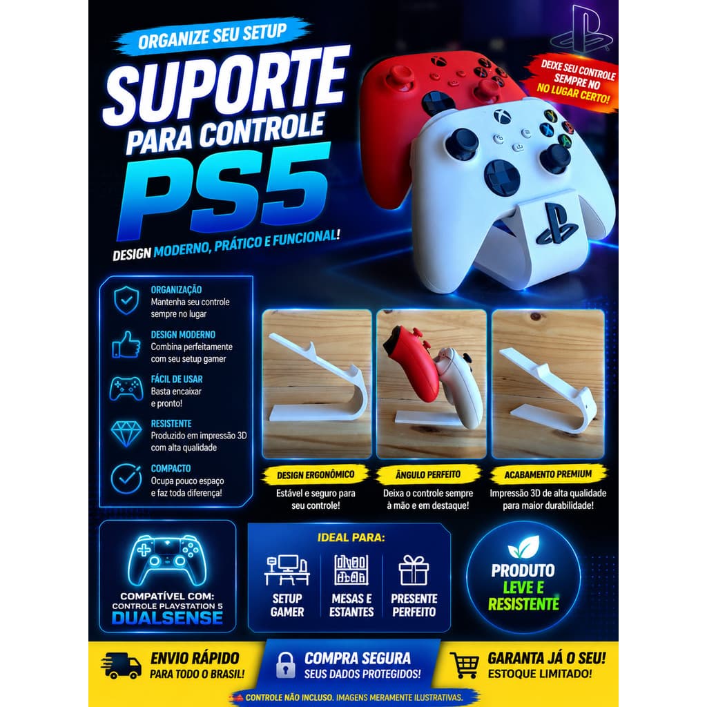 Suporte Gamer Porta Controle Videogame Para Ps5