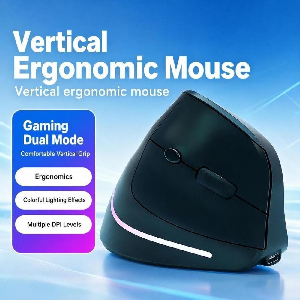 Mouse Mudo , Vertical Protetor De Pulso Recarregável Sem Fio Ajustável 2.4G Bluetooth 5.0
