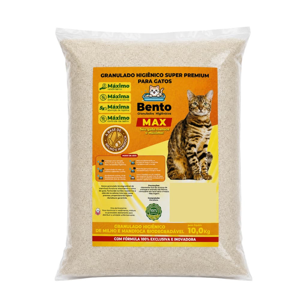 Areia Sanitária Higiênica para Gatos de Milho e Mandioca 100% Natural Biodegradável 10 Kg Bento Max