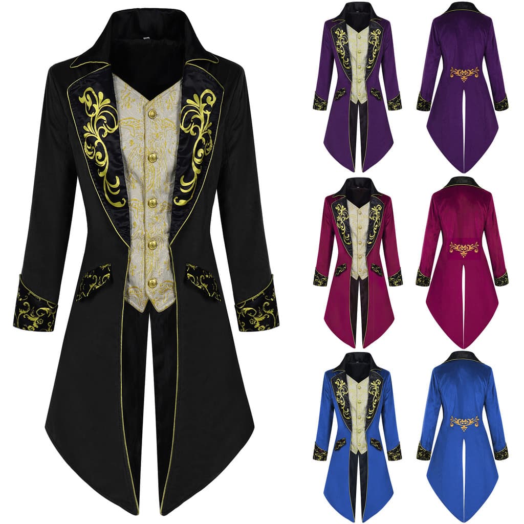 Jaqueta Medieval masculina Steampunk gótica Victoria Era Frog jaqueta uniforme