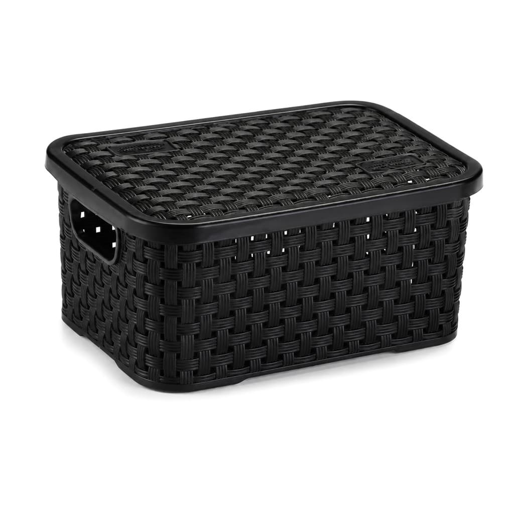 Cesto Organizador Rattan 8L Com Tampa Alças Multiuso Banheiro Quarto Escritório Cosméticos