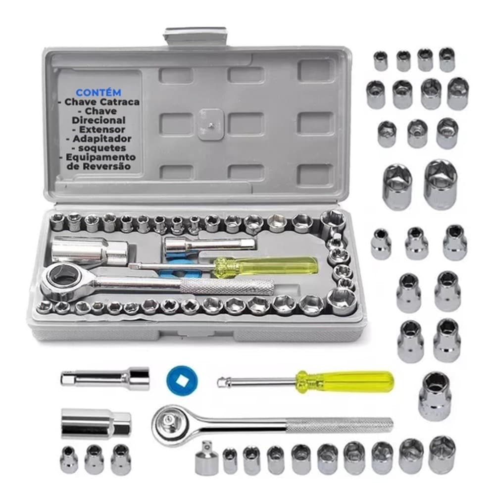 Kit De Ferramentas 40 Peças Cinzenta/Preta Jogo De Soquetes Chave Catraca Reversível Com Maleta Jogo Completo RBG