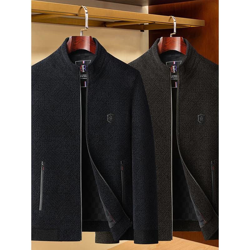 2025 primavera outono nova jaqueta masculina de meia-idade topo solto jaqueta Casual pai usar jaqueta de Chenille