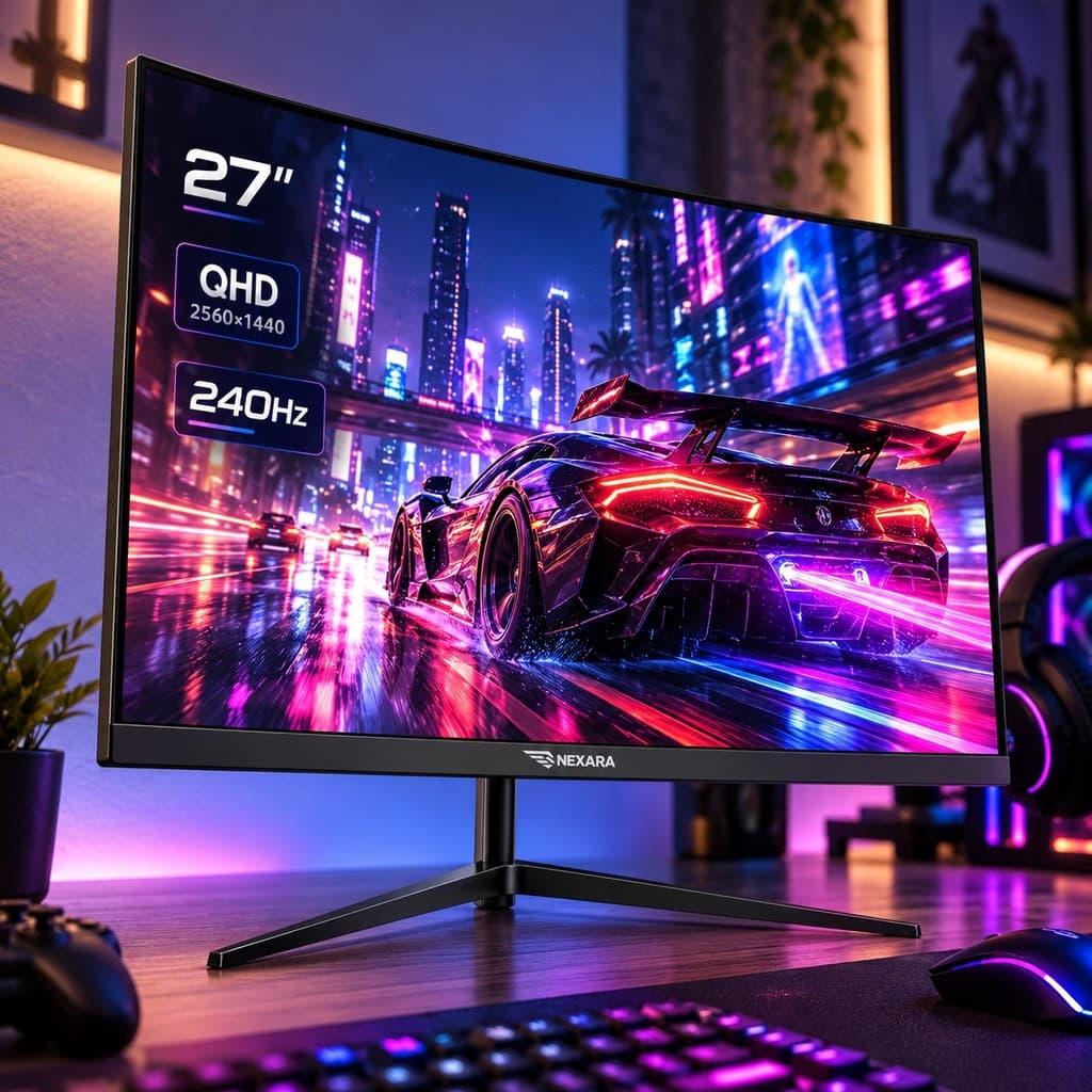 Monitor QHD 2K Gamer 27 Pol Curvo R1500 240Hz 0,5ms GTG VA FreeSync HDMI DisplayPort Nexara N-ZXR27-240HZ