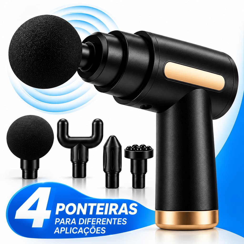 Massageador Elétrico Muscular Pistola de Massagem Profissional 4 Ponteiras Portátil Pós Treino Relaxamento