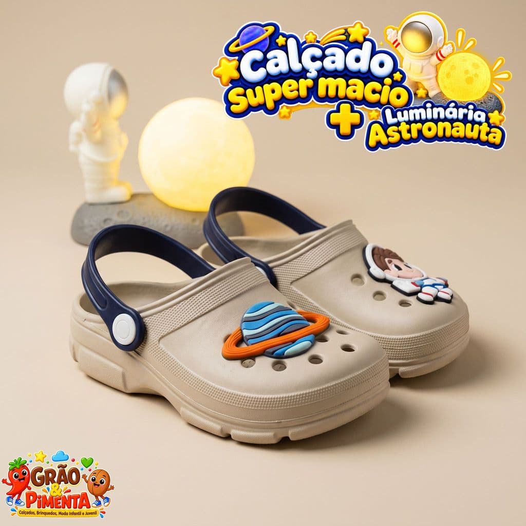 Kit Calçado Infantil Astronauta Super Macio Confortável + Luminária LED Espacial Menino