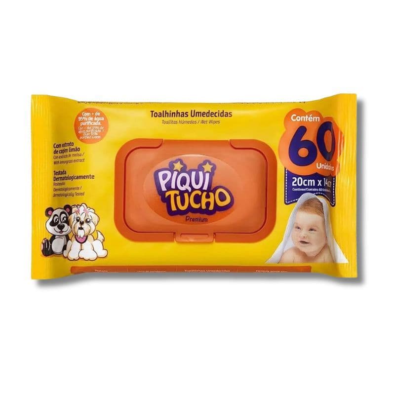 Lenço Umedecido Infantil Piquitucho Premium 60 Unidades Toque Macio