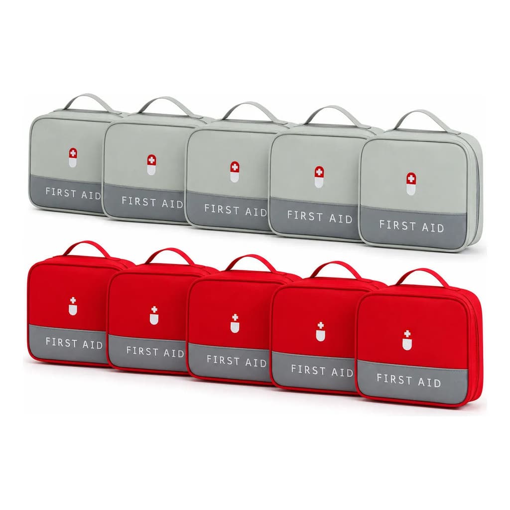 Kit 10 Bolsa Necessaire Porta Remédios Primeiros Socorros 5 Cinza 5 Vermelha