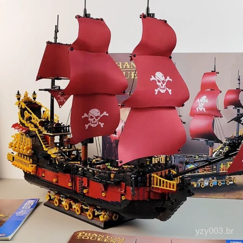 Modelo de navio pirata do Caribe da Rainha Ana, blocos de montar compatíveis com Lego, brinquedos montáveis, presente pa