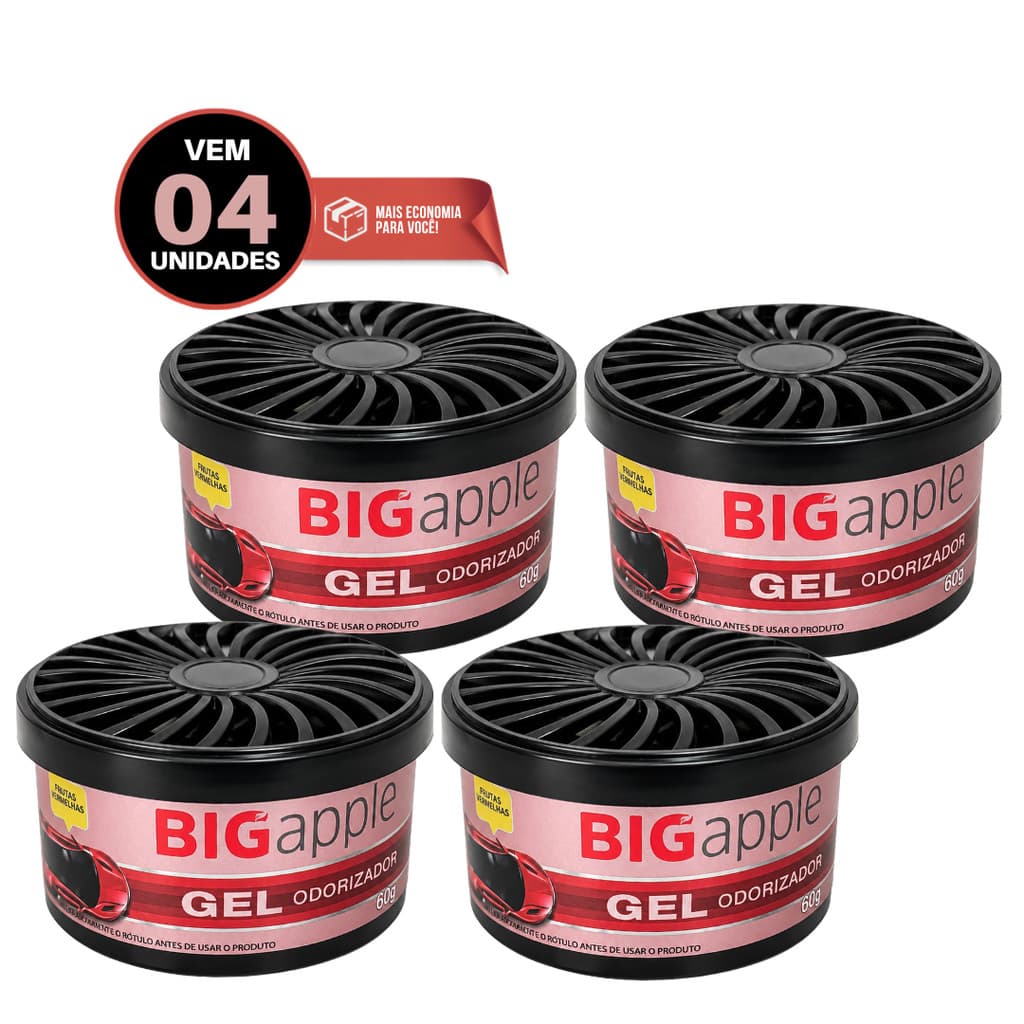 Kit 4 Cheirinho Carro Odorizante Em Gel Morango 60g Automotivo Para Carro Fragrância Premium Big Apple Gel