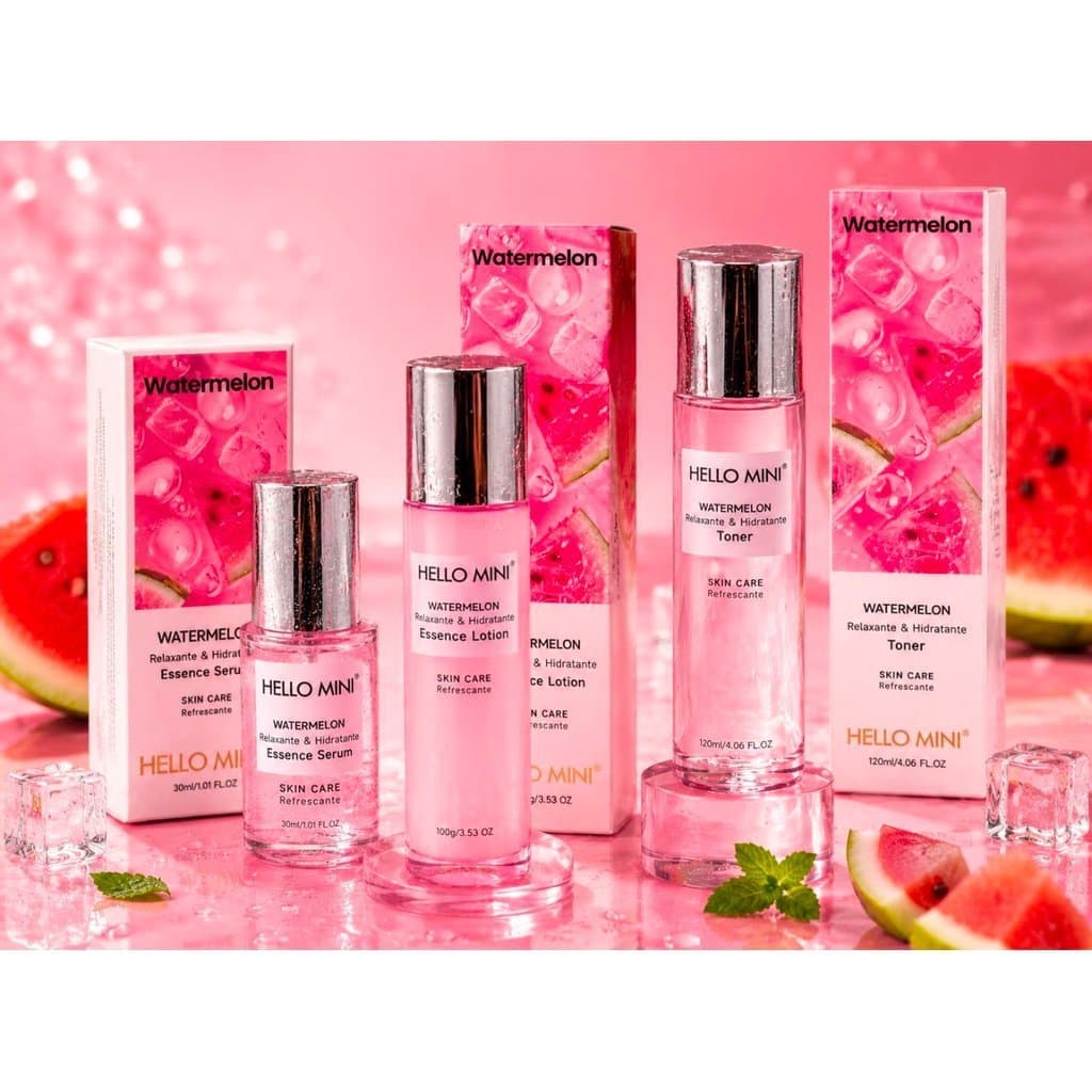 Skincare Linha Completa Hello Mini de Watermelon Pós Sol & Vitamina C Clareador Anti Manchas