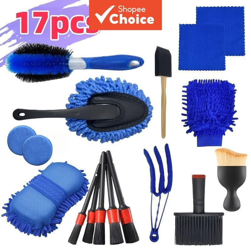 Azul 17 Em 1 Kit De Ferramentas De Cuidados De Limpeza De Carro Acessórios De Detalhamento De Polimento De Lavagem Autom