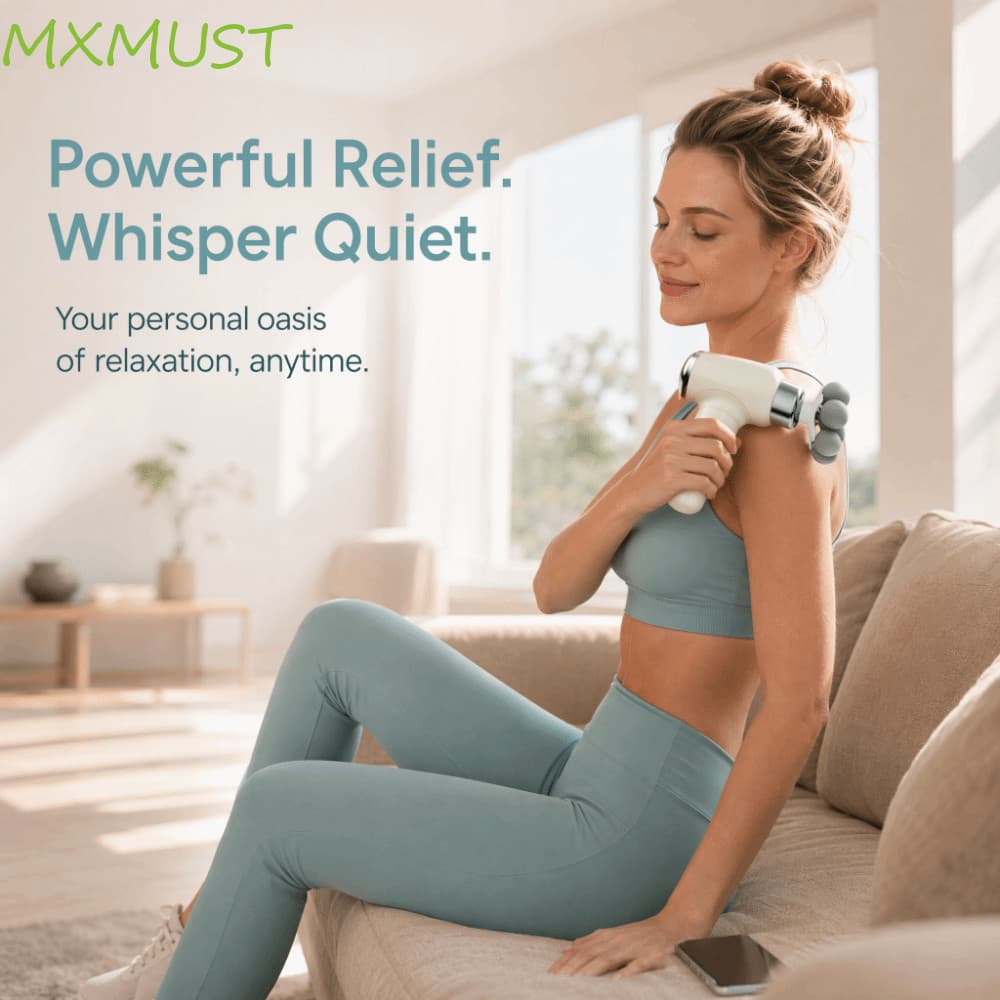 MXMUST Massageador Muscular De 7 Bolas , Mini Elétrico Ajustável De 6 Velocidades E 9 Cabeças Substituíveis , Portátil