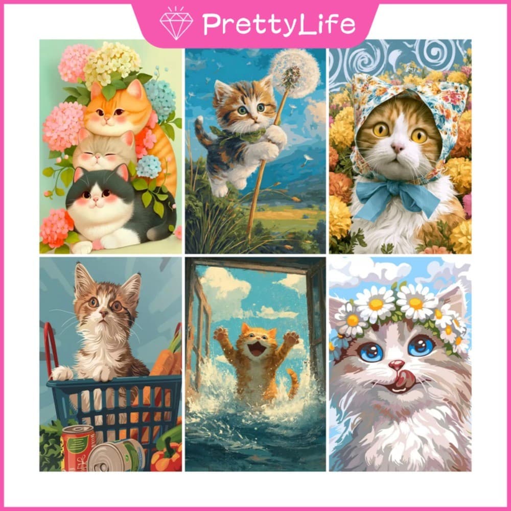 PL Desenho Animado Gato Fofo 5D DIY Pintura Diamante/A Óleo Digital Ponto Cruz De Cristal Redondo Completo Mosaico Kit D