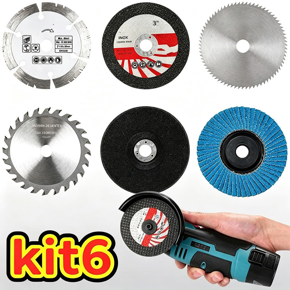 Kit 6 Peças Discos Corte E Lixa 75mm Furo 10mm Para Mini Esmerilhadeira Angular
