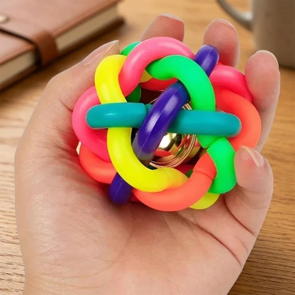 Brinquedo Gato E Cachorro Bolinha Arco-Íris Com Guizo Alta Elasticidade Exercício Físico Cães P M