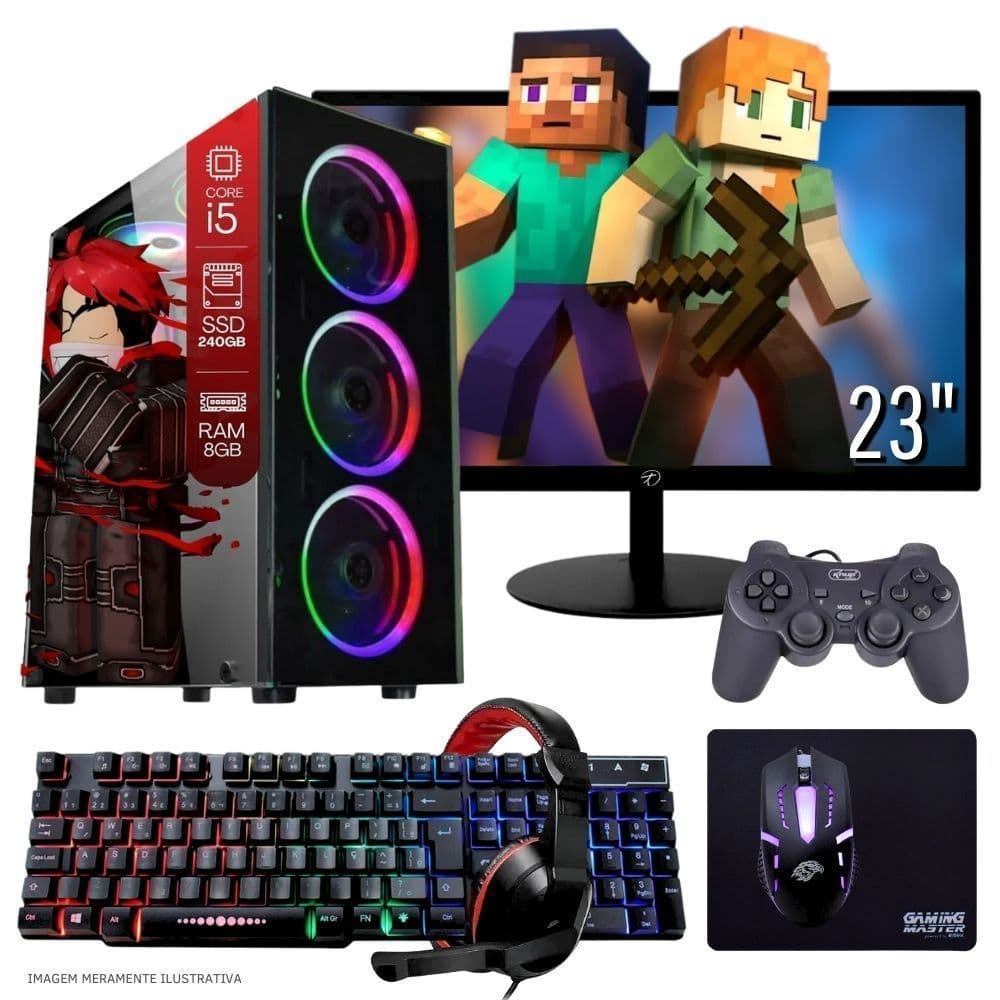 Computador PC Gamer  TOB   i5  240GB 16GB Kit Gamer e Headset Gamer Joystick Monitor 23” Windows 10 Pro Trial