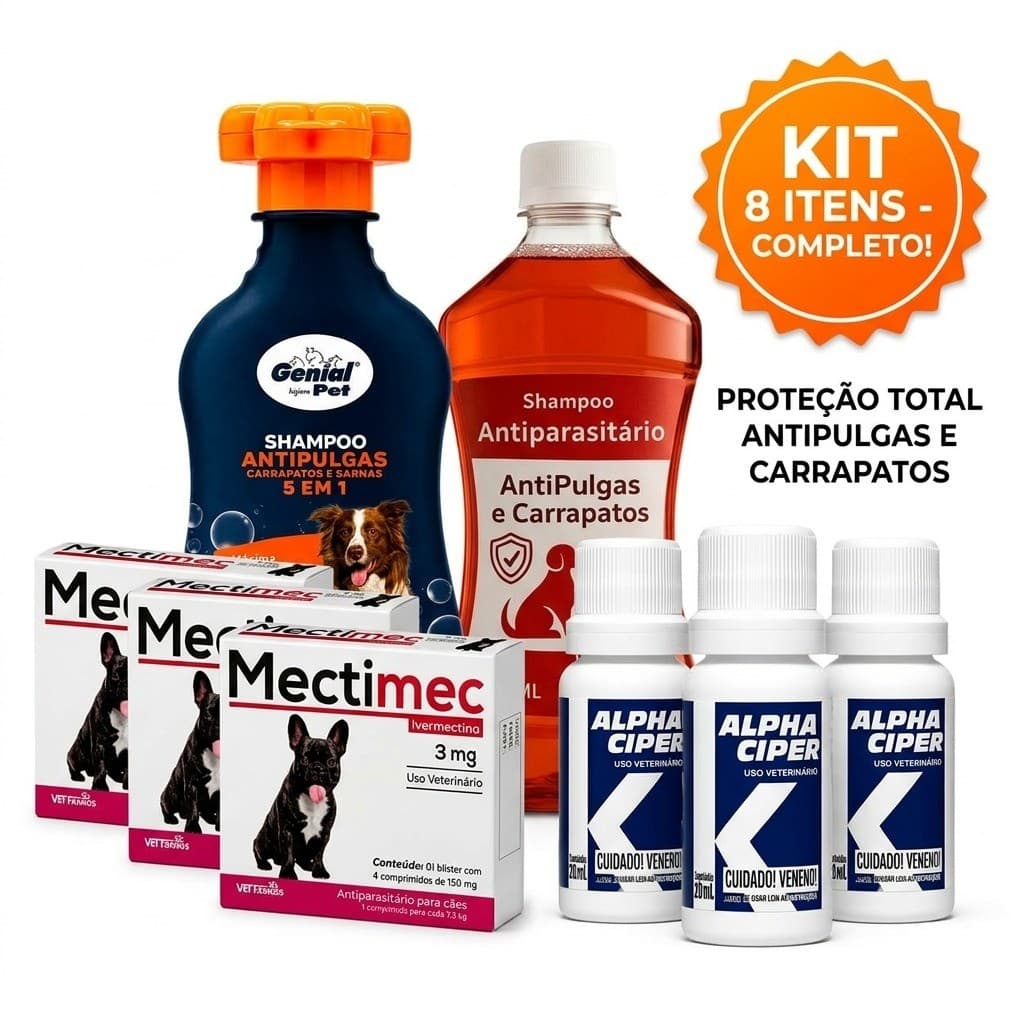 KIT Antipulgas e Carrapatos - Para seu PET e Ambiente Comprimidos + shampoo + Pulverização E Banho