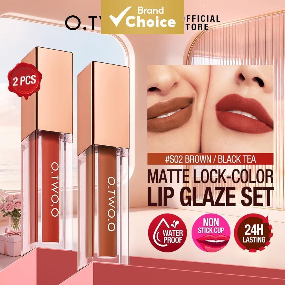 Conjunto de 2 Batons Líquidos Matte O.TWO.O, Batom Líquido À Prova D'água e Resistente a Borrões, Cor Intensa para
