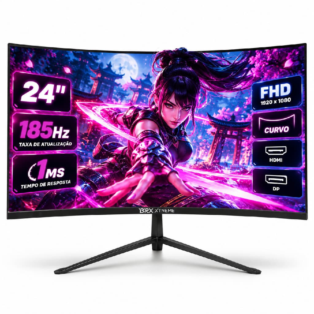 Monitor Gamer LED Brx 24'' Fhd 1080p 185hz Curvo HDMI/dp Va