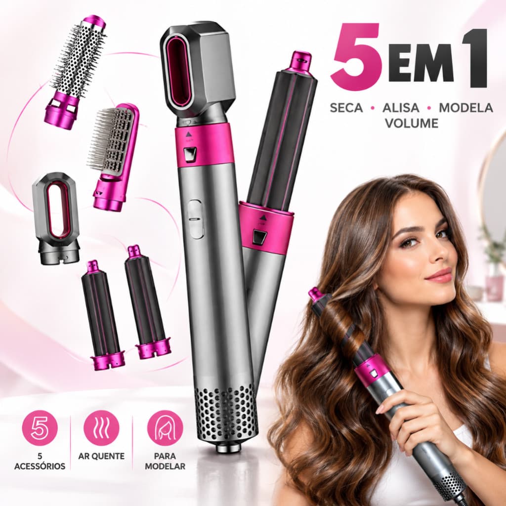 Secador De Cabelo 5 Em 1 Com Escovas E Ar Quente Profissional 110V