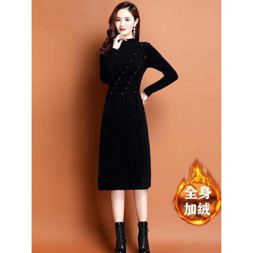 2024 outono novo estilo feminino comprimento médio sobre o joelho camisola vestido imitação vestido feminino Bott