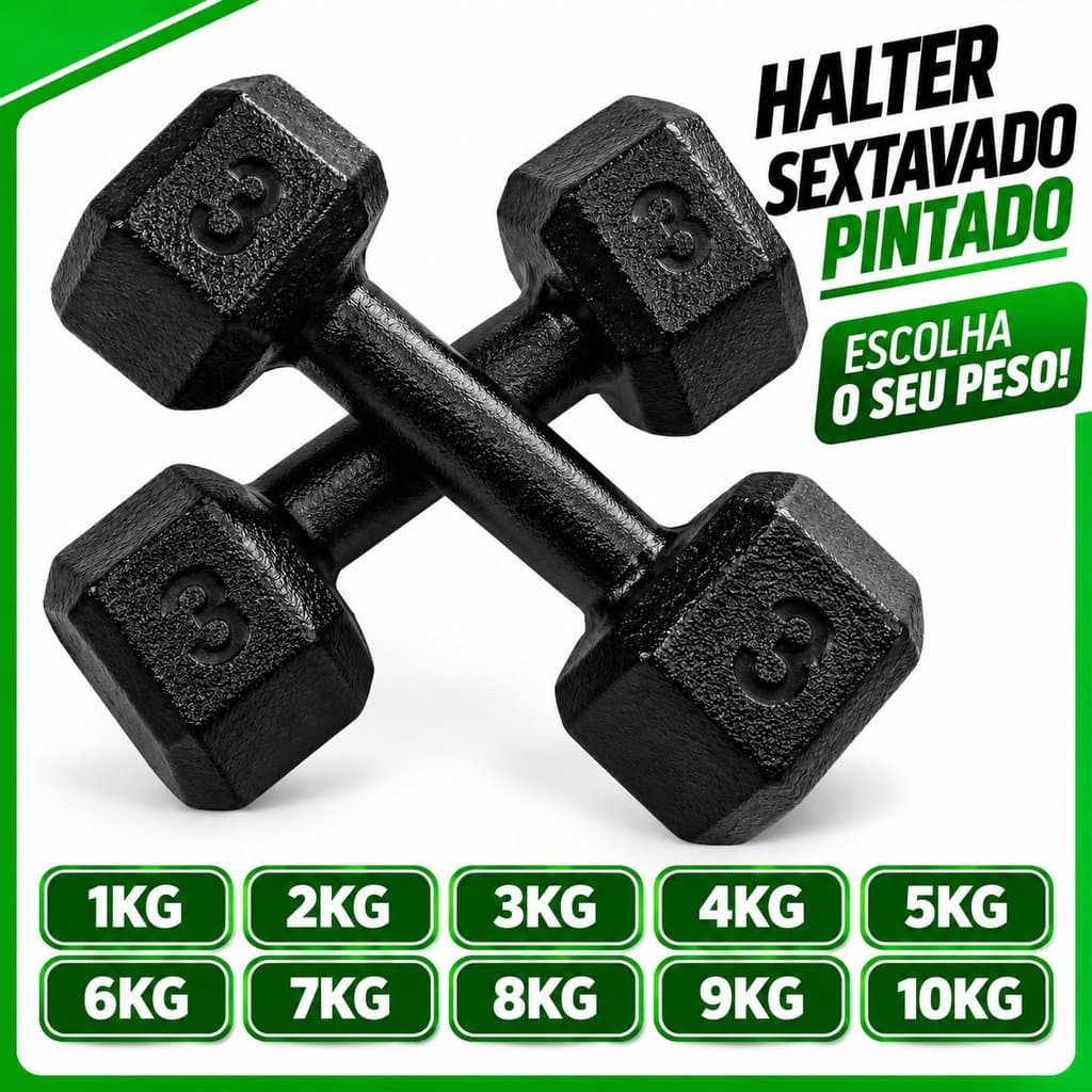 Peso Academia Halter Sextavado Preto Pintado Pares de 1 KG a 10 KG Funcional Fisioterapia Academia Treino Em Casa