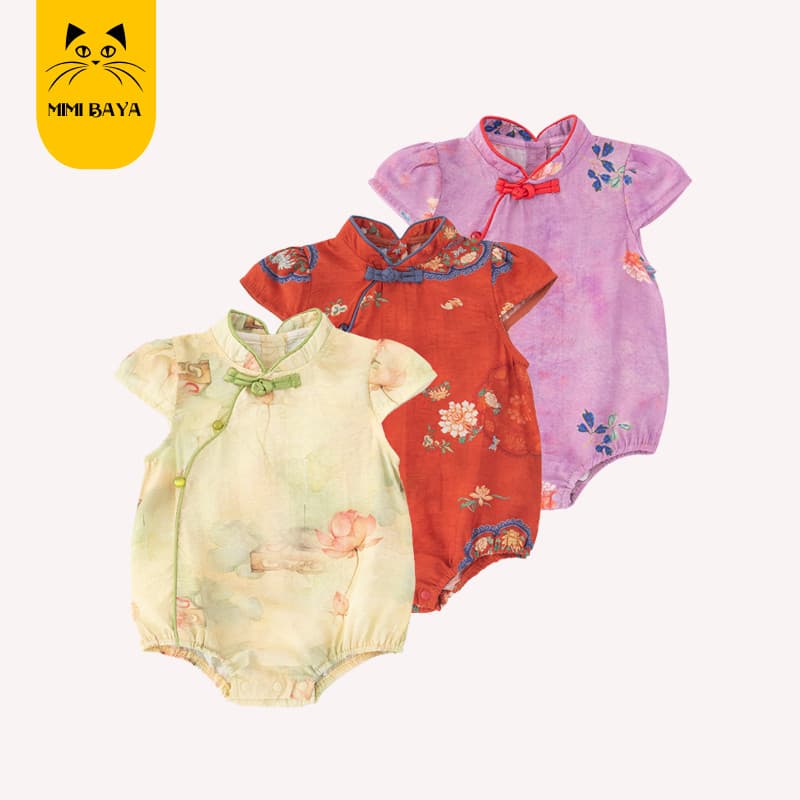 Cem dias roupas de bebê roupas de verão bebê menina estilo chinês Cheongsam macacão roupas de bebê pequeno mês idade pri