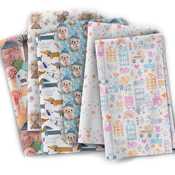 Tecido Tricoline Digital Estampas Infantis Variadas Ursos Animais Costura Artesanato Patchwork Pano