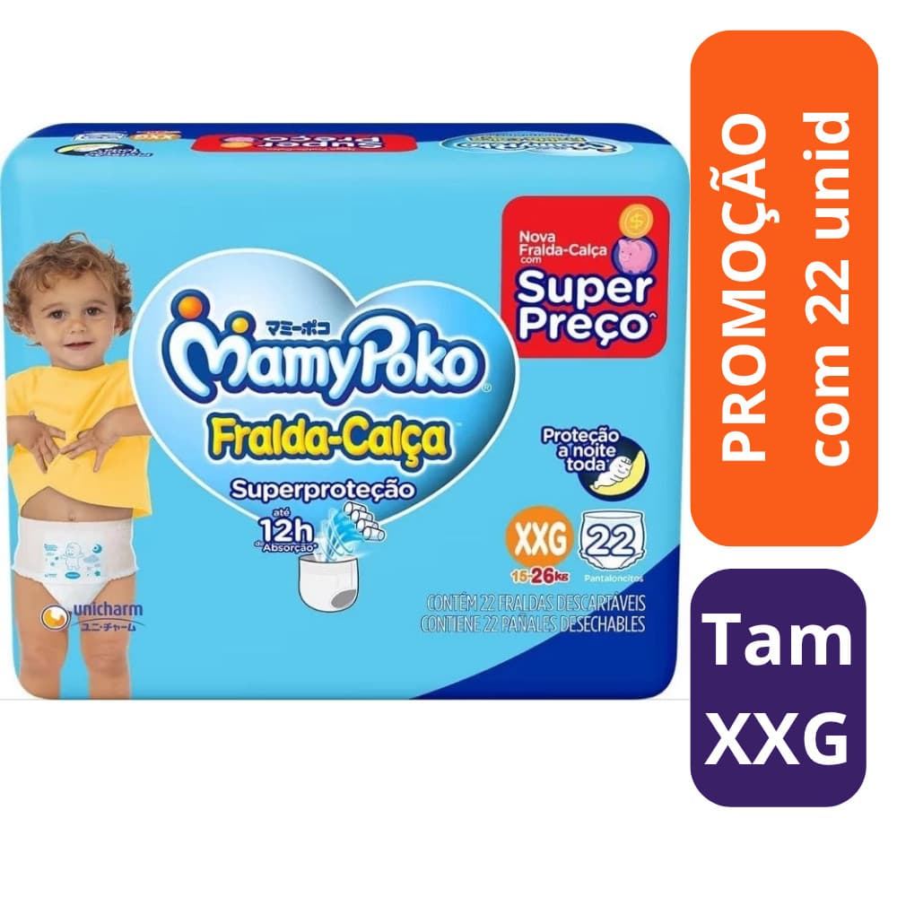 Fralda Calça MamyPoko SuperProteção XXG 22 Unidades Shorts Descartável Bebê