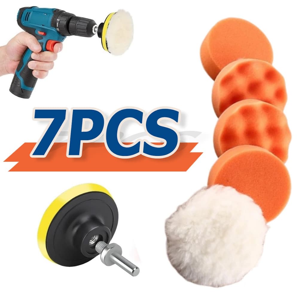Almofadas de Polimento Reutilizáveis para Carros – Kit 7 Peças de Espuma e Lã com – Para Furadeira e Polidora