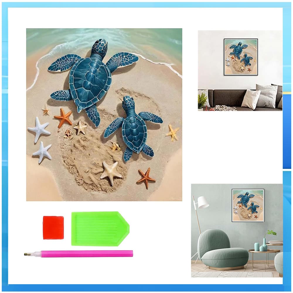 5D Adulto Conjunto de Pintura Diamante Tartaruga Marinha Pintura Diamante 30x30cm DIY Diamante Redondo Decoração de Pare