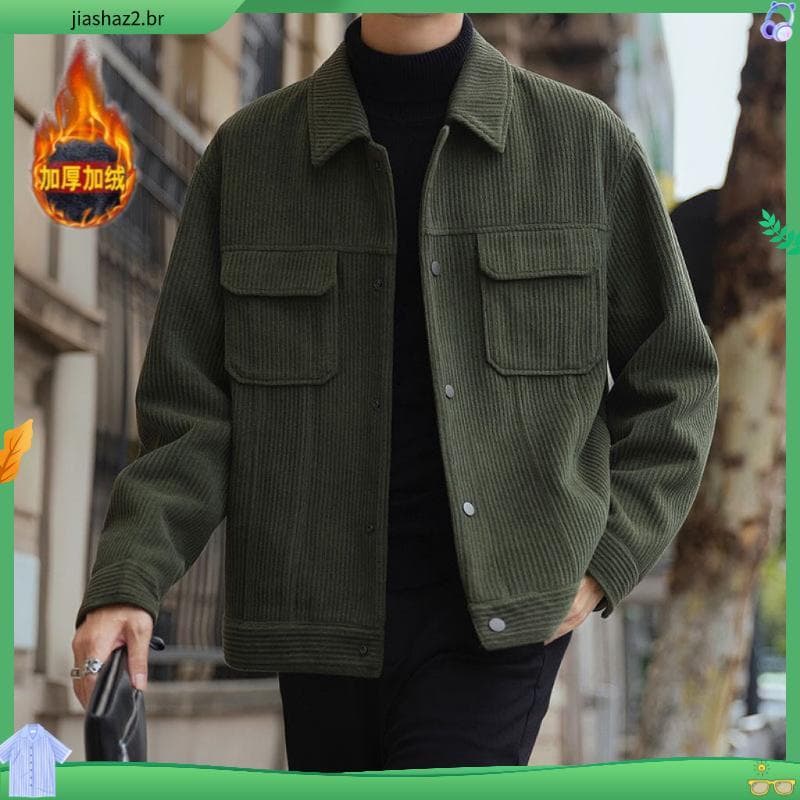 2025 primavera outono lapela jaqueta masculina Workwear Casual solto forro de lã jaqueta superior masculina High-End rou