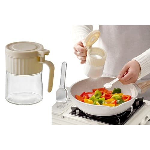 Porta Condimento Redondo Vidro Com Colher Capacidade 280ml Temperos Condimentos Organizador Cozinha